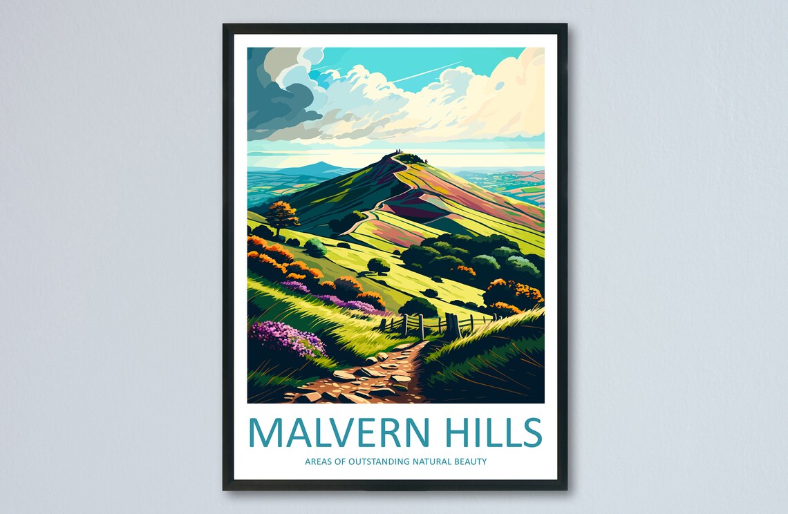 Malvern Hills Travel Poster, AONB Landscape