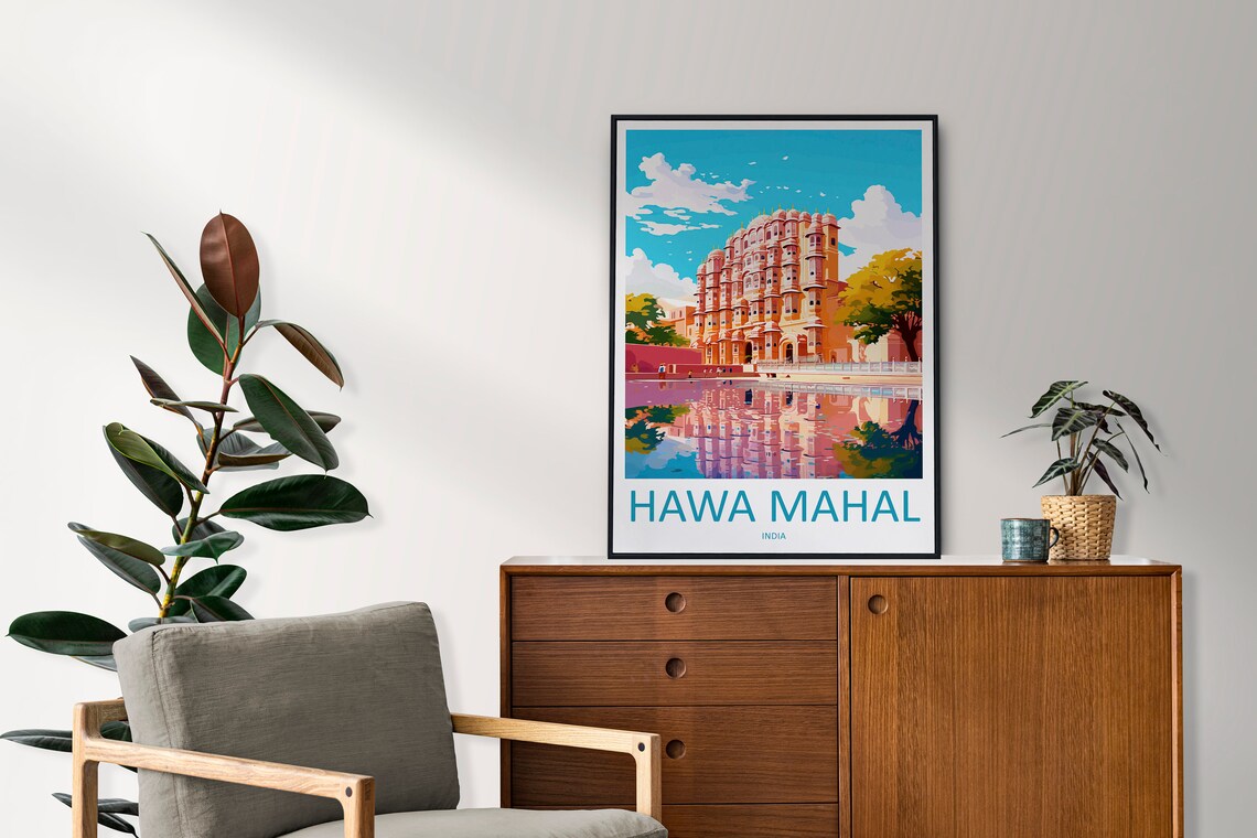 Hawa Mahal Jaipur India Pink Palace Retro Illustration Travel Poster - Image 2