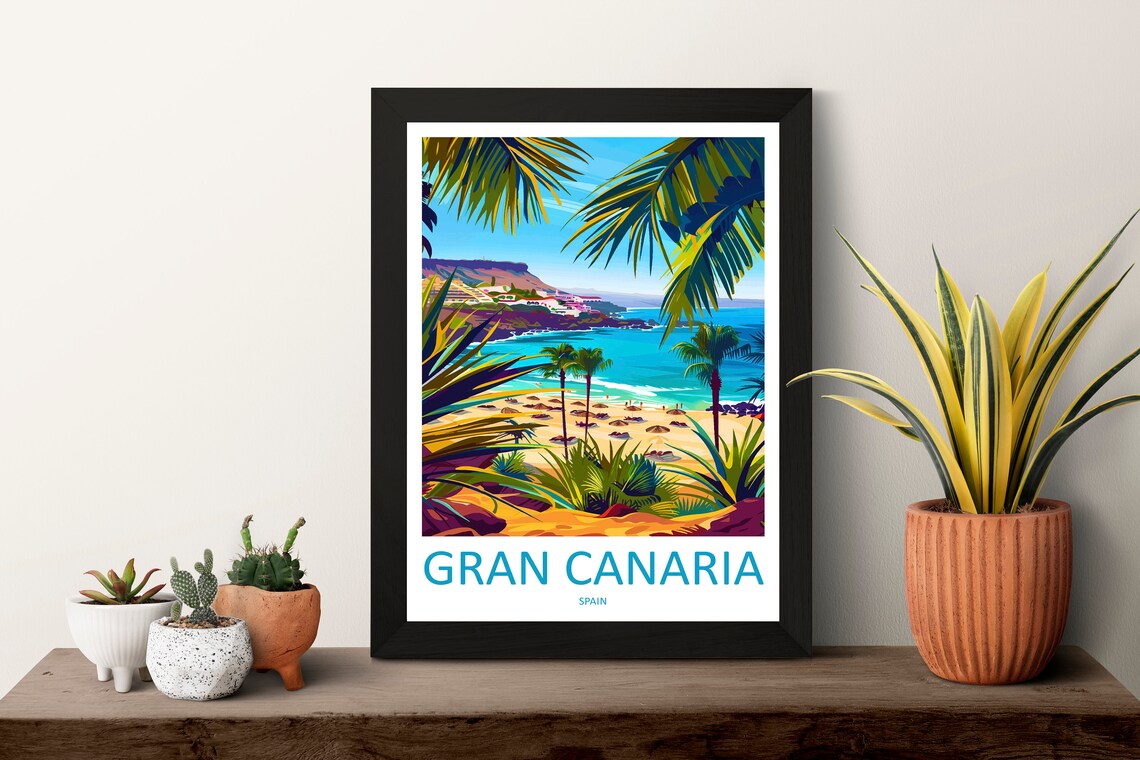 Gran Canaria Spain Tropical Beach Palms Sunny Holiday Travel Poster - Image 3