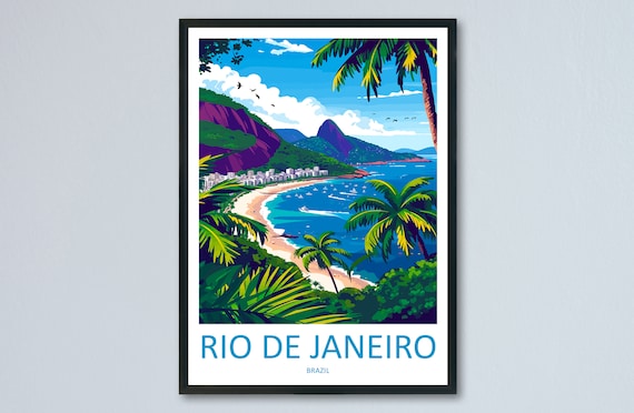 Rio de Janeiro Brazil Beach Palm Trees Mountain Coast Poster