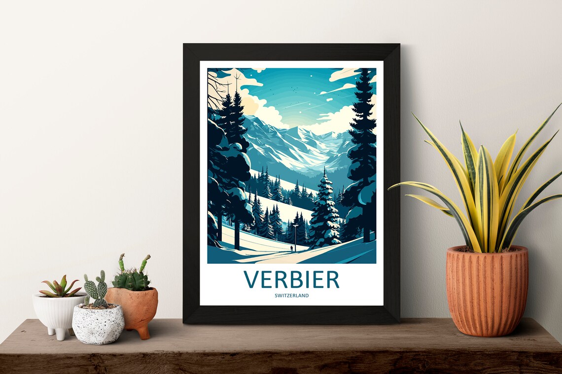Verbier Travel Print Ski Lover Gift Poster - Image 3