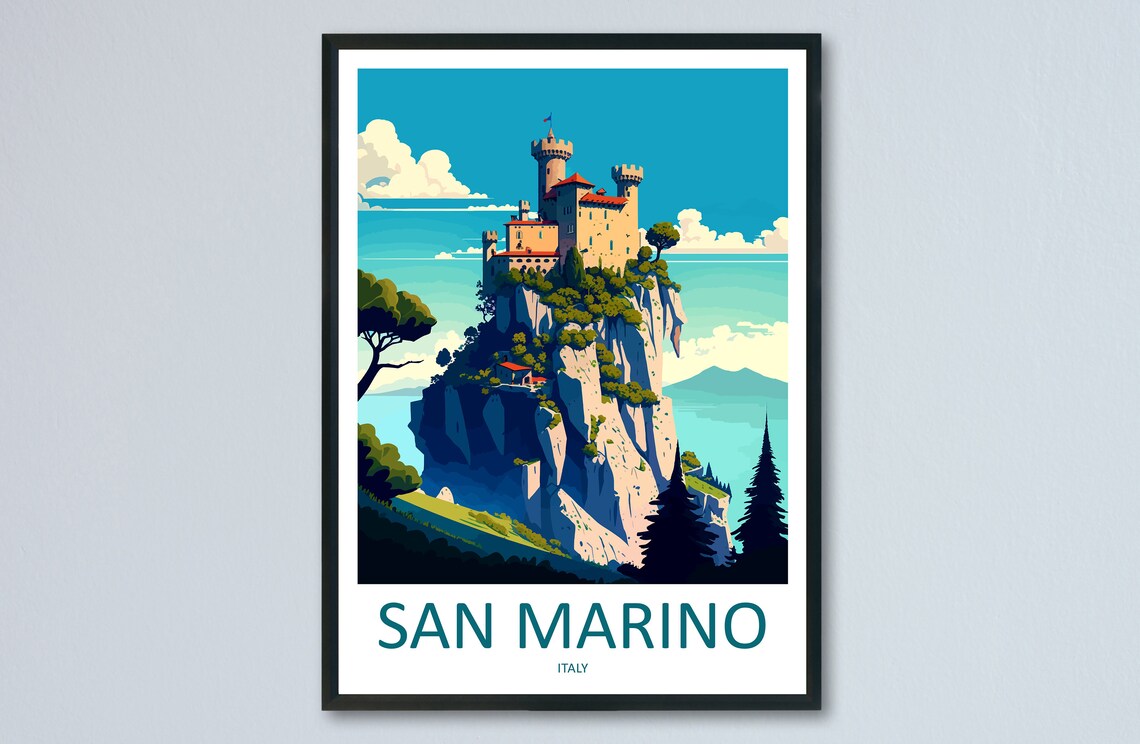 San Marino Medieval Fortress On Sheer Cliffs Italy Travel Poster