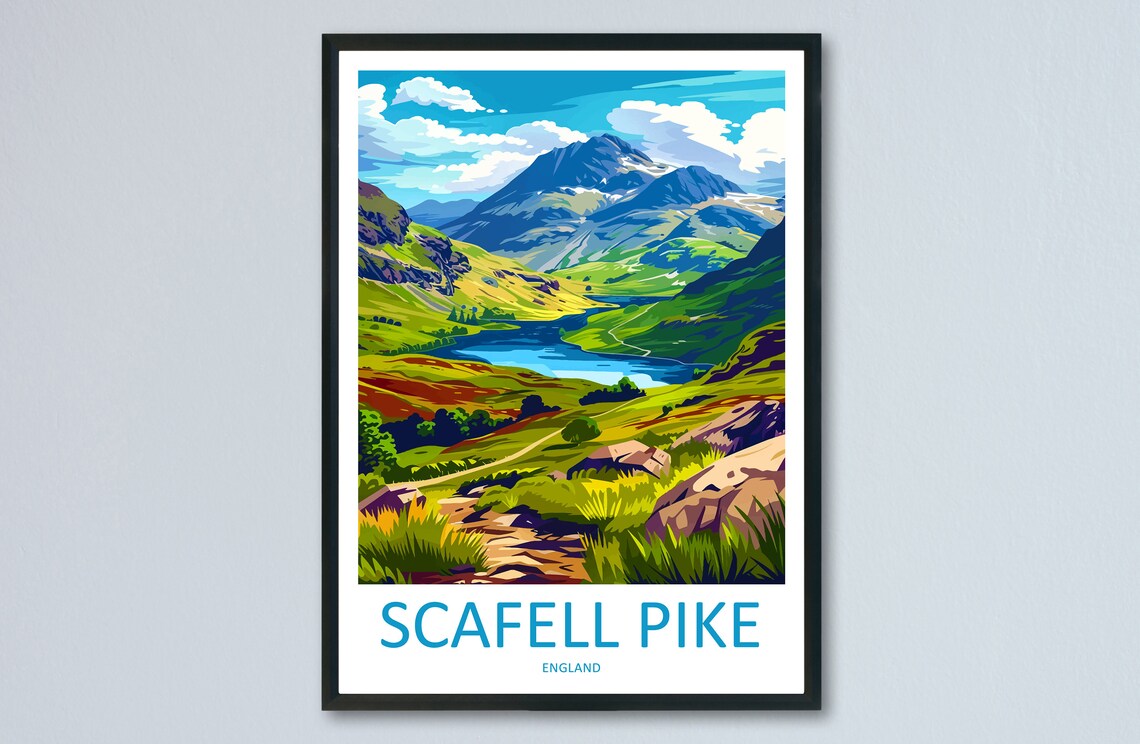 Scafell Pike England Mountain Valley Lake Vintage Travel Poster