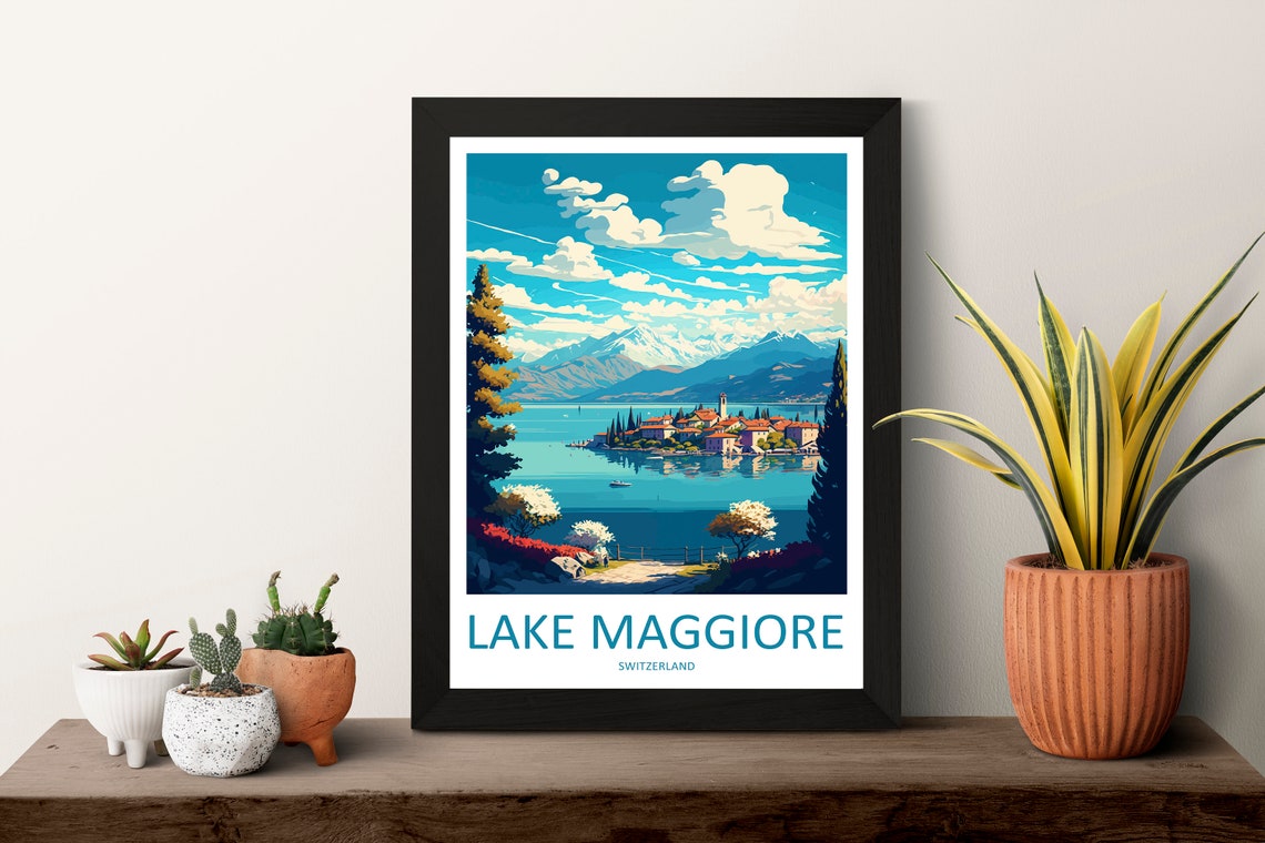 Lake Maggiore Switzerland Lakeside Village Mountain View Poster - Image 3