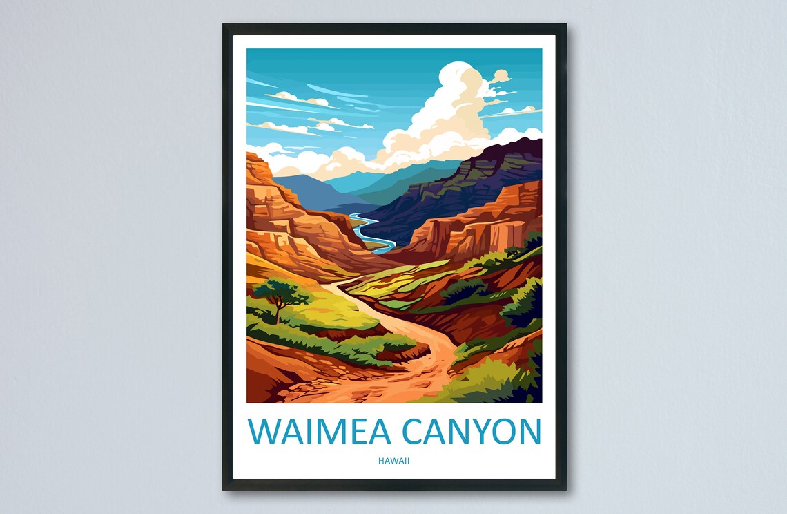 Waimea Canyon Travel Poster, Hawaii Landscape Print