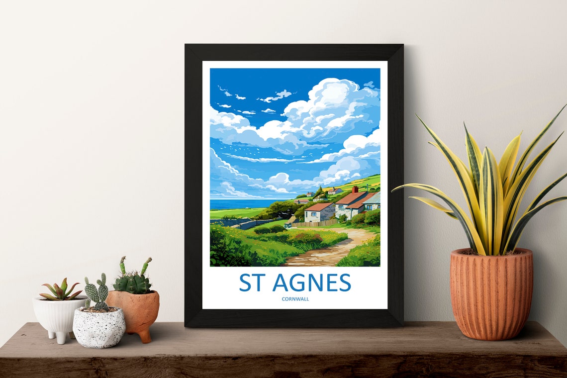 St Agnes Cornwall Coastal Village Cottage Path Travel Poster - Image 3