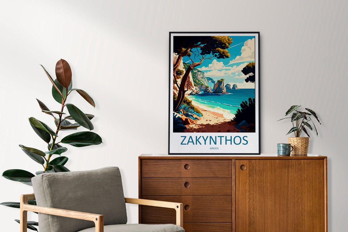 Zakynthos Greece Cliff Beach Turquoise Cove Bright Travel Poster - Image 2