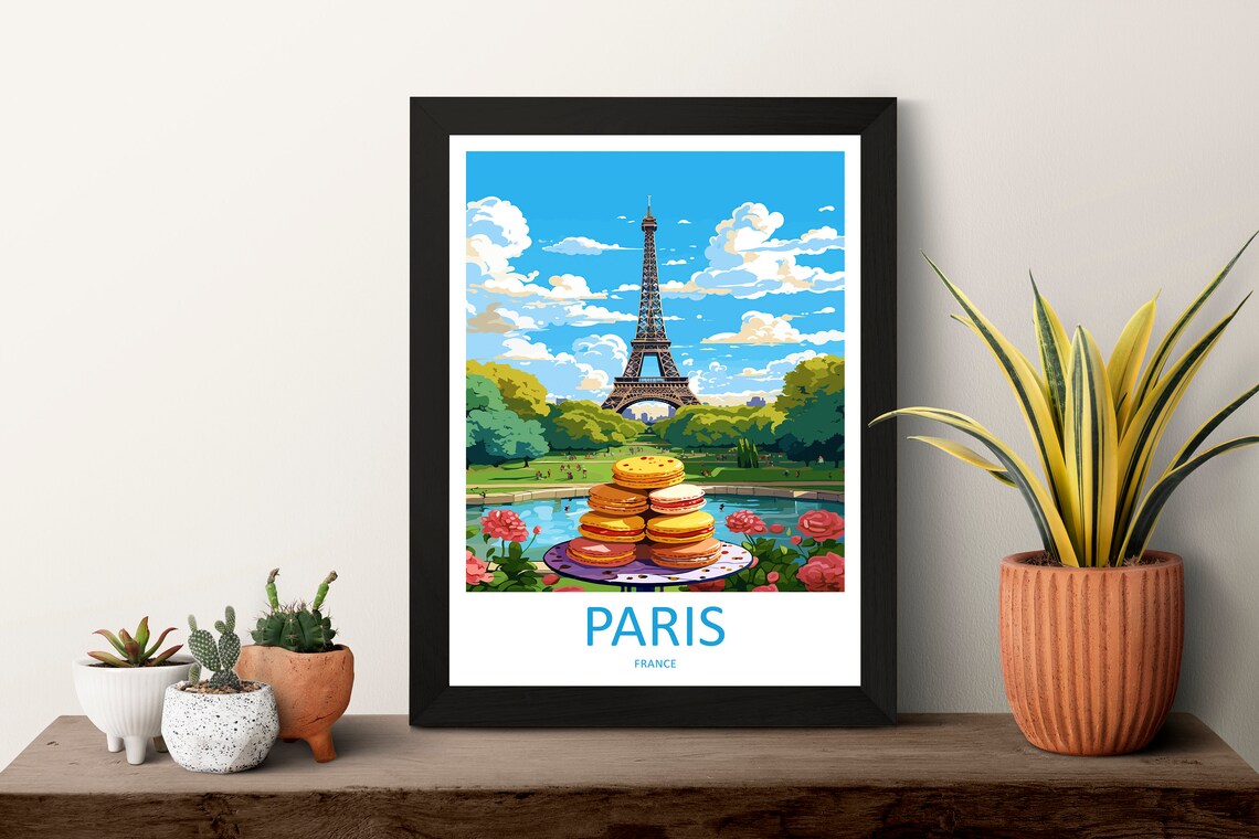 Paris France Eiffel Tower Macarons Illustration Vintage Travel Poster - Image 3