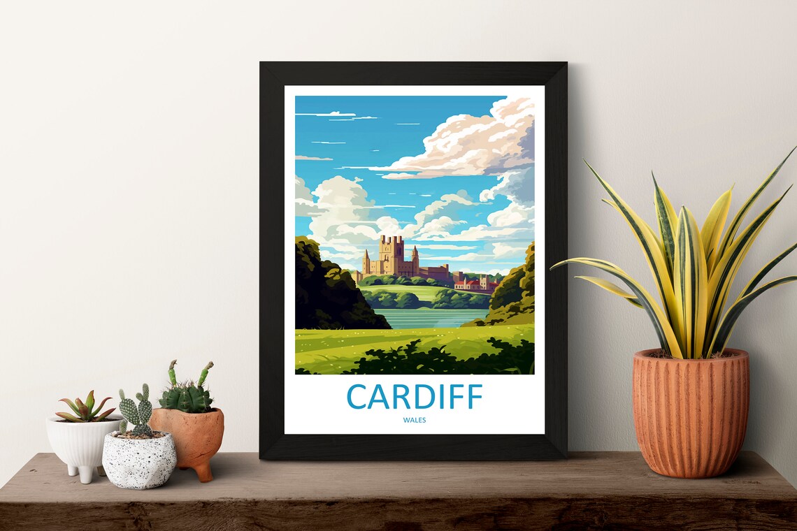 Cardiff Wales Grand Castle Green Park Bright Summer Sky Poster - Image 3