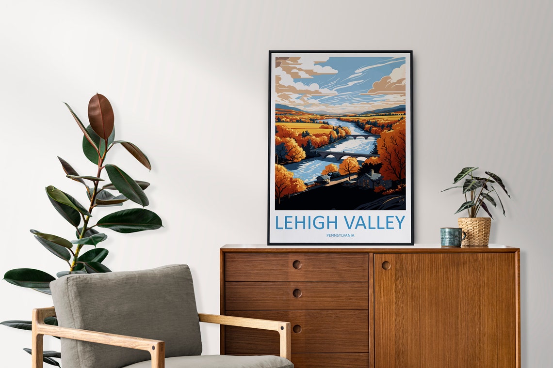 Lehigh Valley Pennsylvania Autumn River Bridges Travel Poster - Image 2