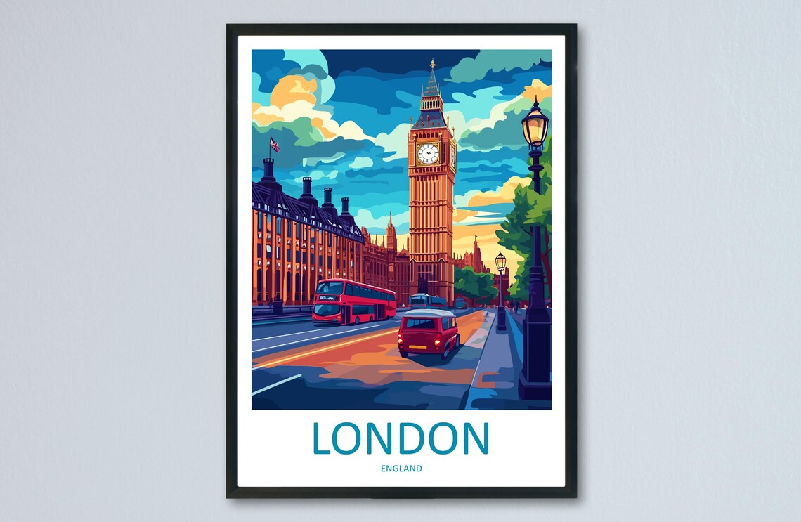London Big Ben Parliament And Red Buses England City Travel Poster