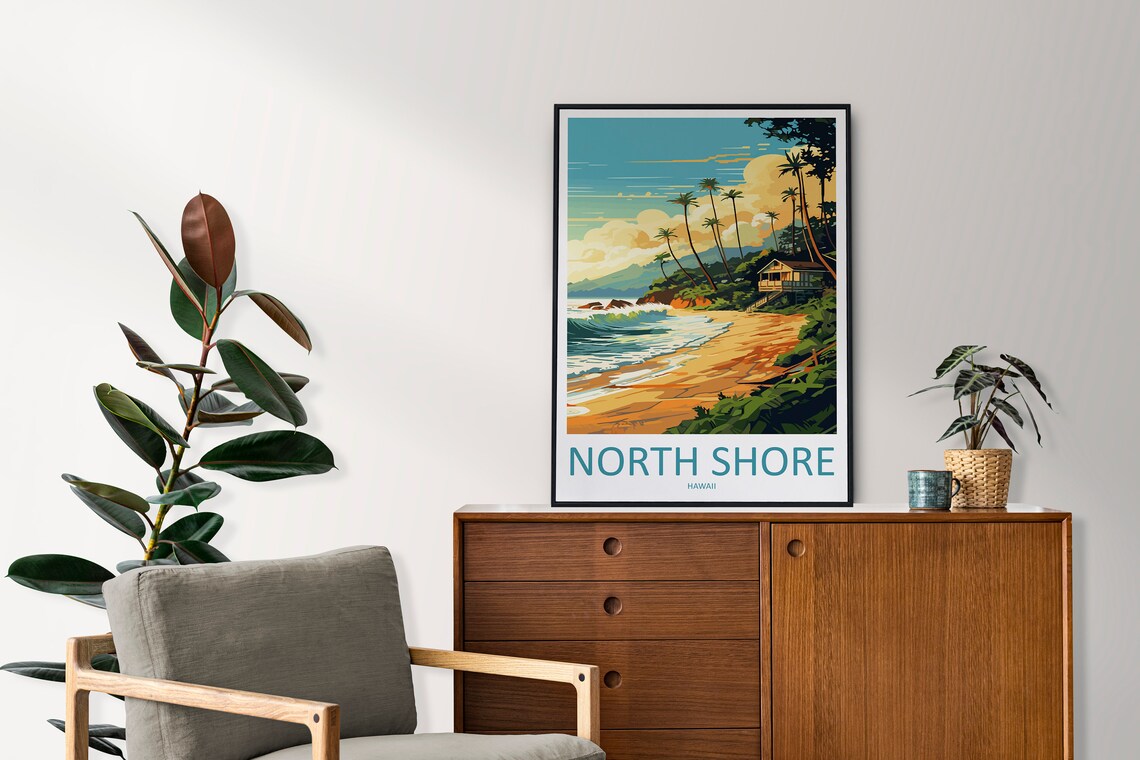 North Shore Hawaii Palm Beach Golden Sand Surf Oahu Travel Art Poster - Image 2