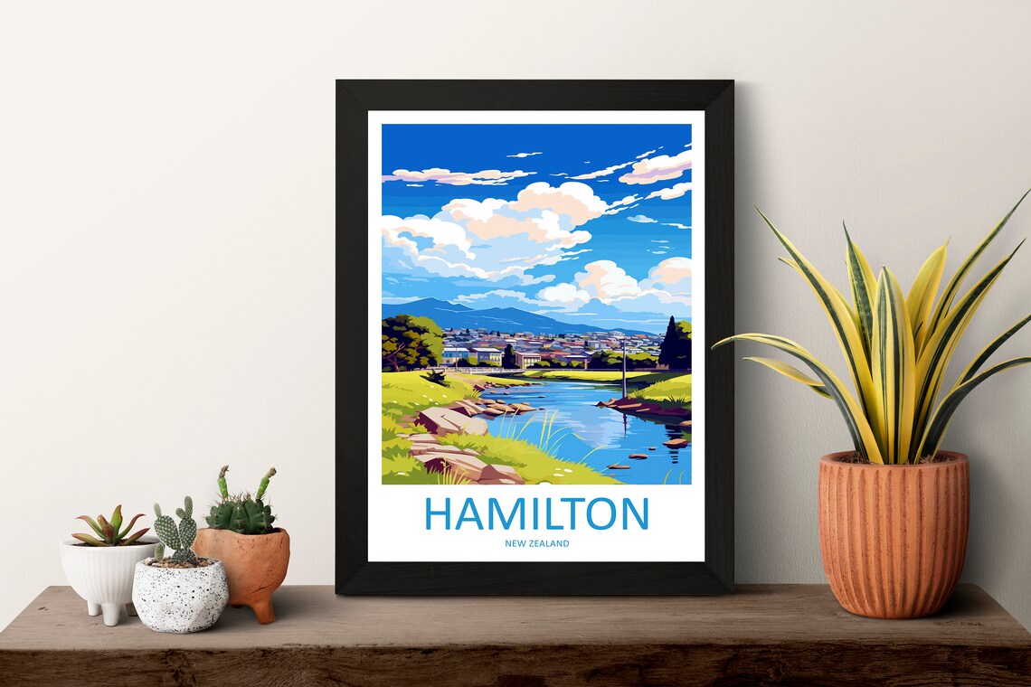 Hamilton New Zealand Rocky River City View with Mountain Poster - Image 3