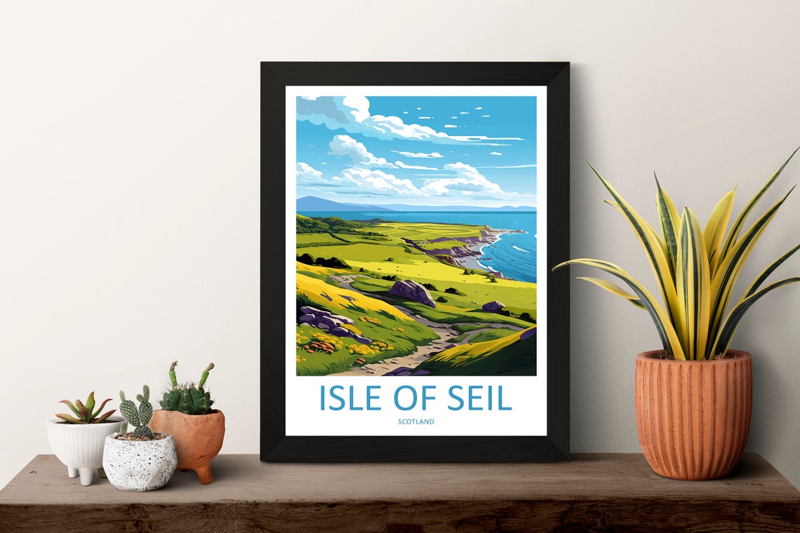 Isle of Seil Scotland Rolling Meadow Coast Illustrated Poster - Image 3