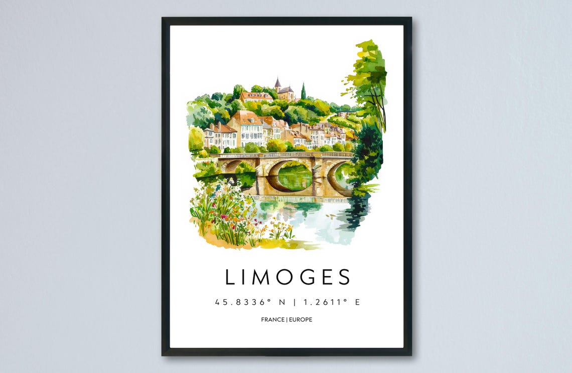 Limoges Watercolor Poster Print, France Travel Decor