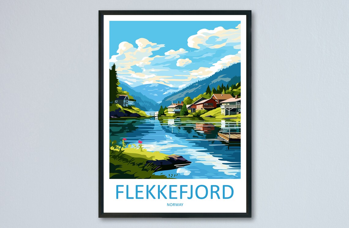 Flekkefjord Norway Travel Poster, Place Print
