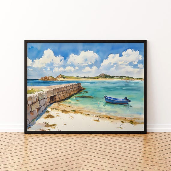 Isles Of Scilly England Watercolor Poster Travel Print Coastal Island Painting Beach Wall Art Uk Souvenir