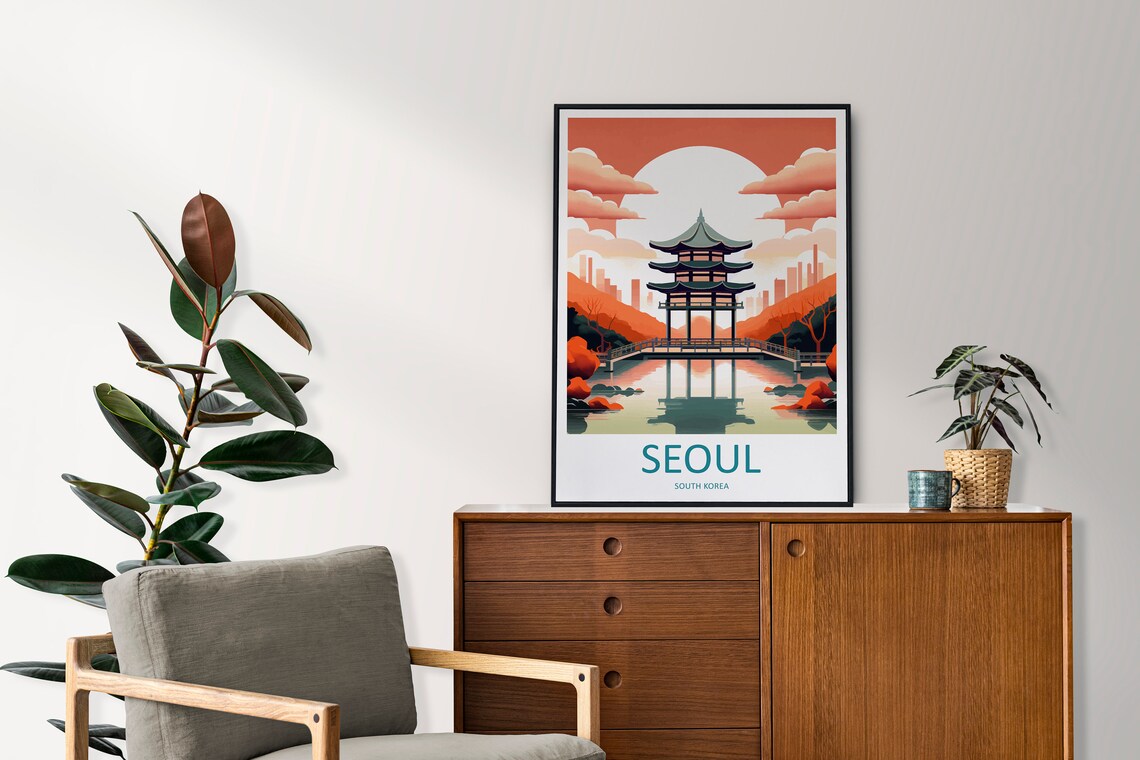 Seoul South Korea Pagoda Sunset Lake Reflection Travel Poster - Image 2