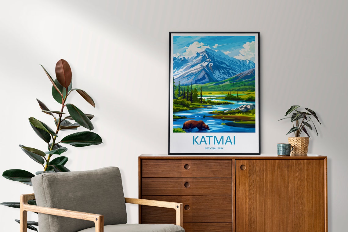 Katmai National Park Alaska Brown Bear River Mountain Poster - Image 2