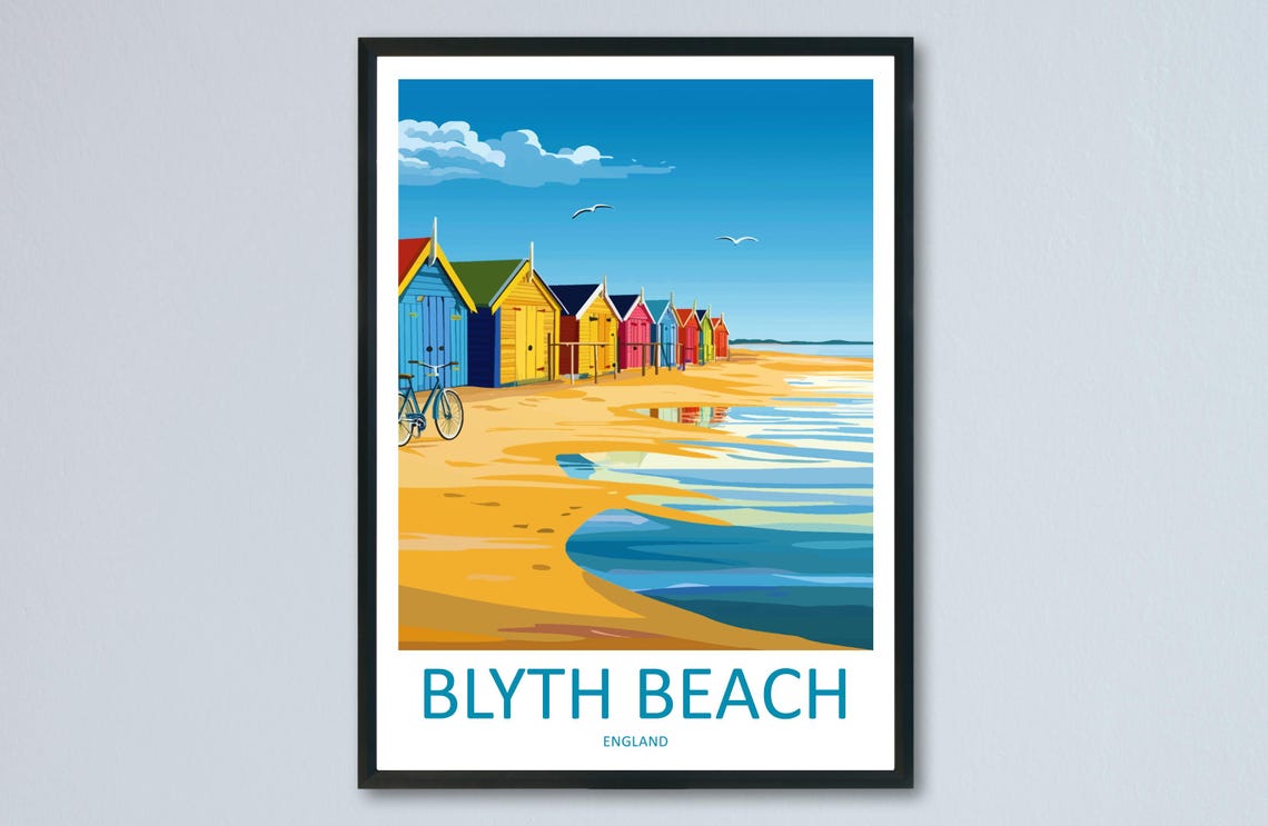Blyth Beach Colorful Seaside Huts Sand Shoreline England Poster