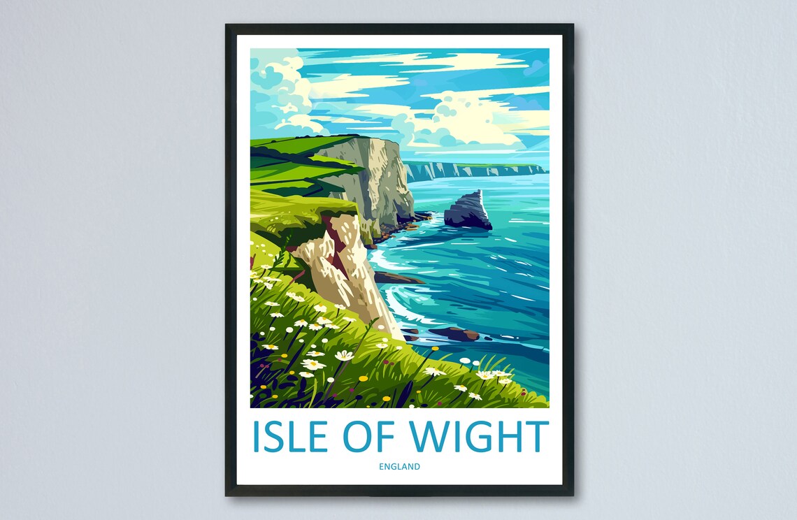 Isle of Wight England White Cliffs Coastal Wildflower Travel Poster
