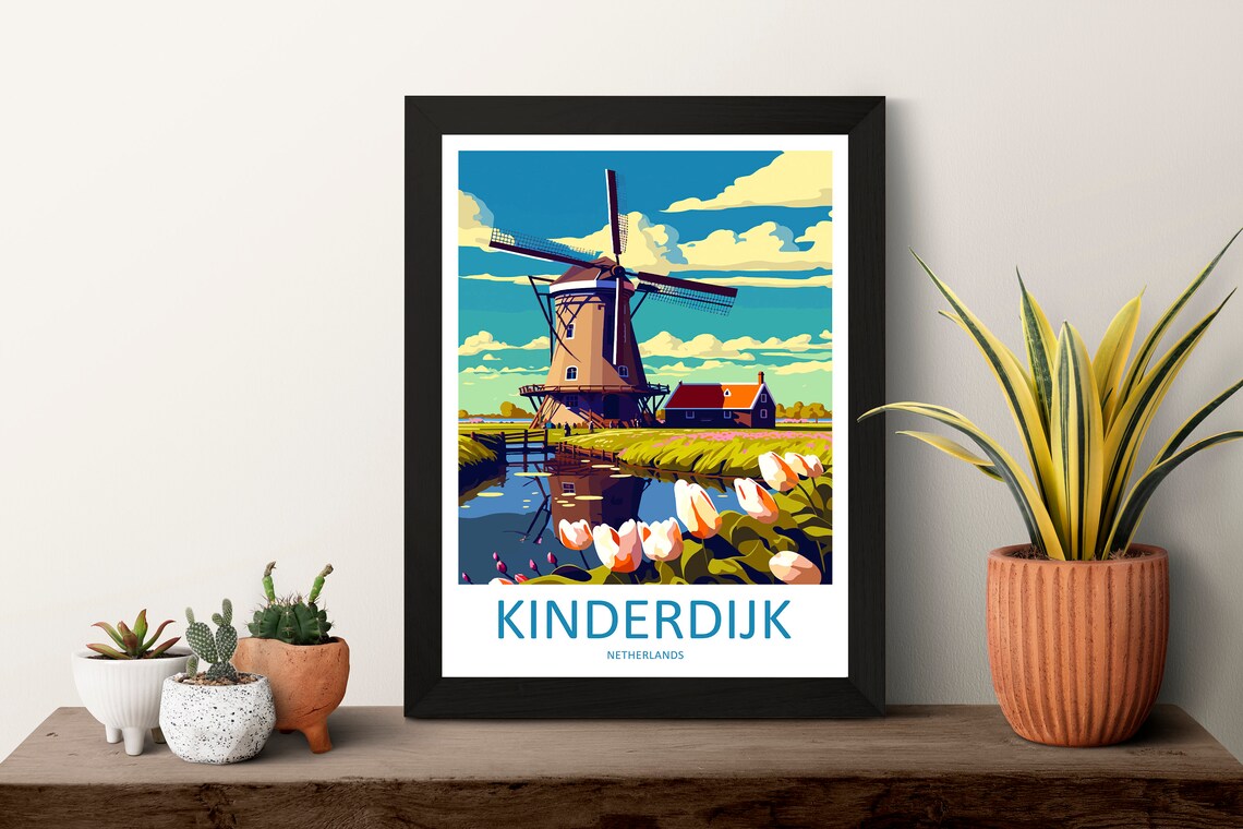 Kinderdijk Travel Poster, Netherlands Landmark - Image 3