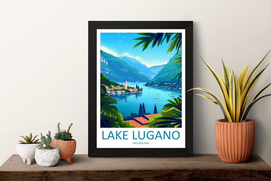 Lake Lugano Travel Poster, Switzerland Wall Art - Image 3