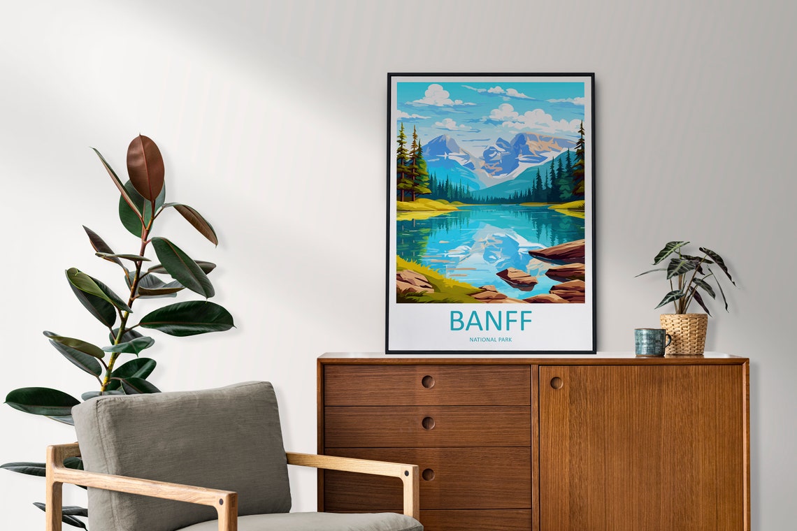 Banff National Park Turquoise Lake Mountain Reflection Travel Poster - Image 2