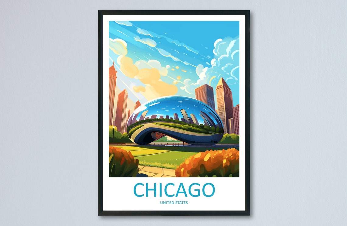 Chicago Cloud Gate Sculpture In Millennium Park USA Travel Poster