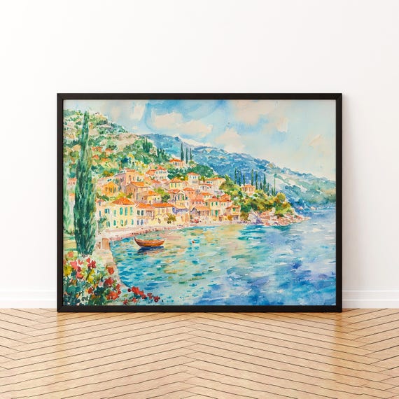 Ithaca Watercolor Poster Wall Art Hanging Home Dcor Gift Lovers Greece