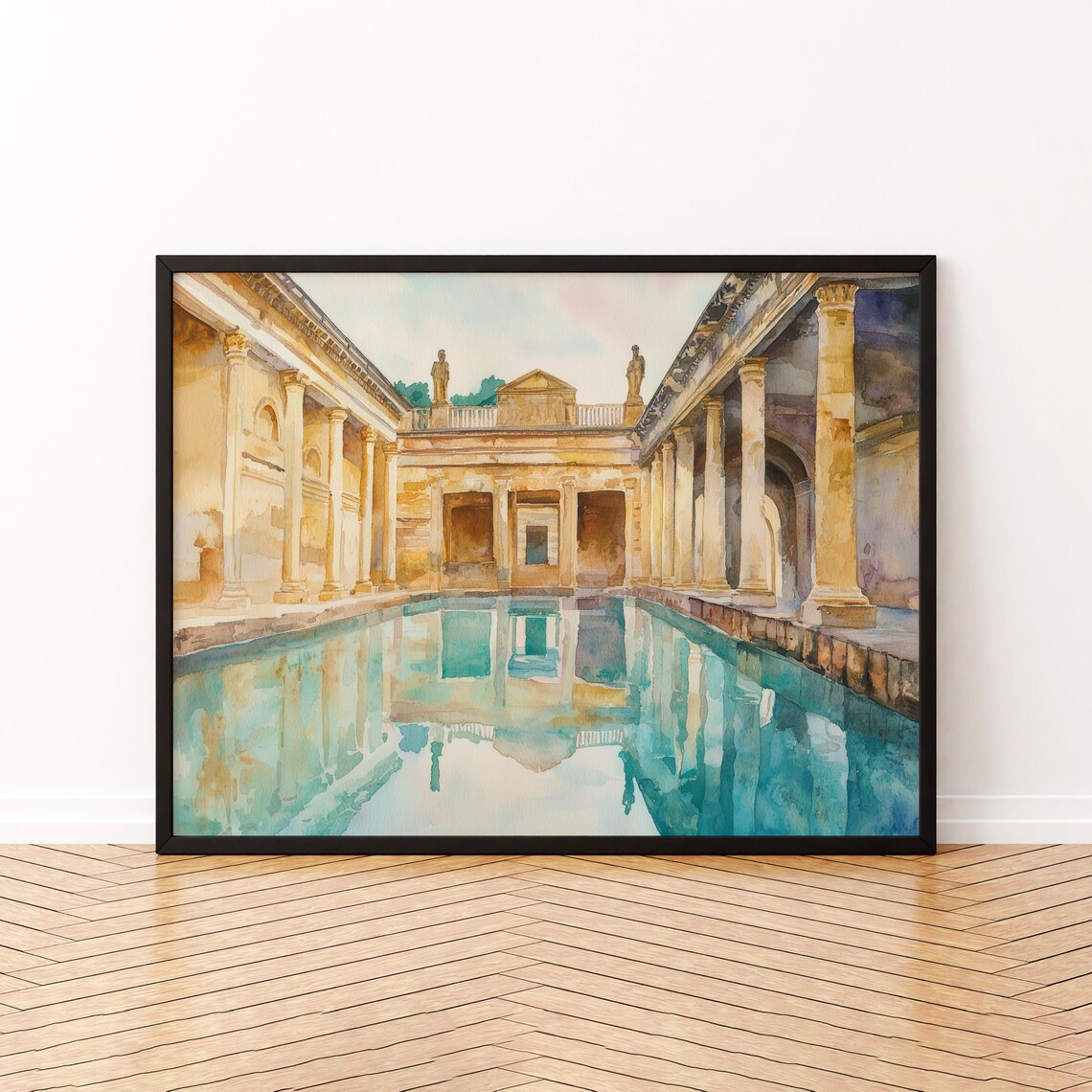 Roman Baths England Watercolor Travel Poster
