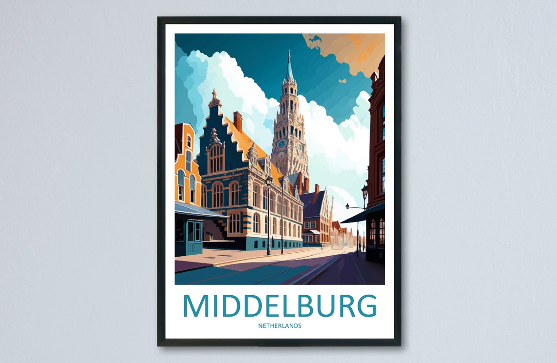 Middelburg Netherlands Historic Old Town Retro Style Travel Poster