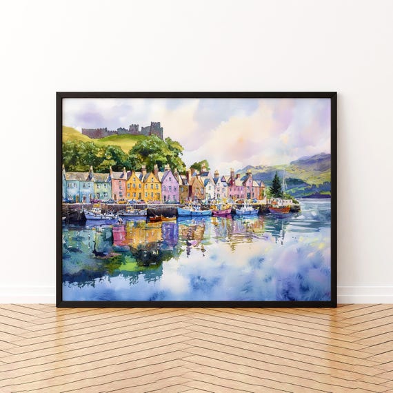 Portree Scotland Watercolor Travel Poster, Isle Of Skye