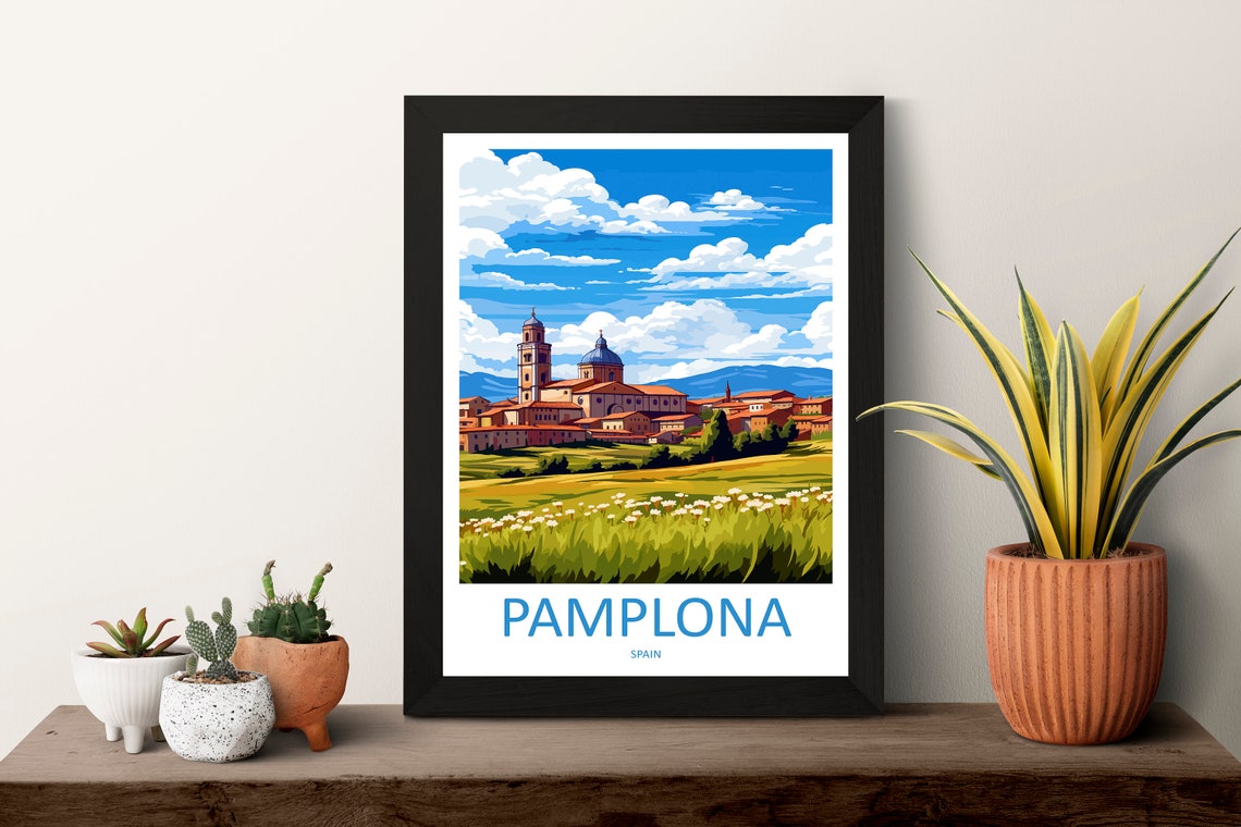 Pamplona Spain Cathedral Skyline Meadow Flower Fields Travel Poster - Image 3