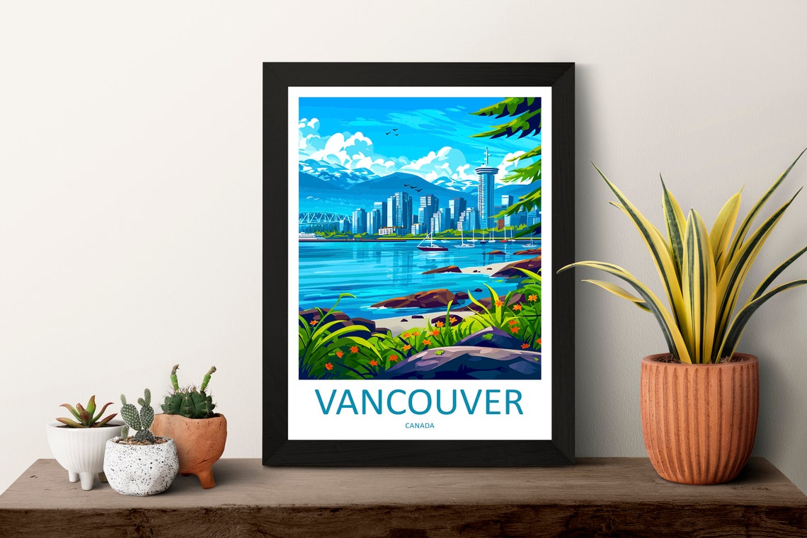 Vancouver Canada Harbor Skyline Mountain Waterfront Travel Poster - Image 3