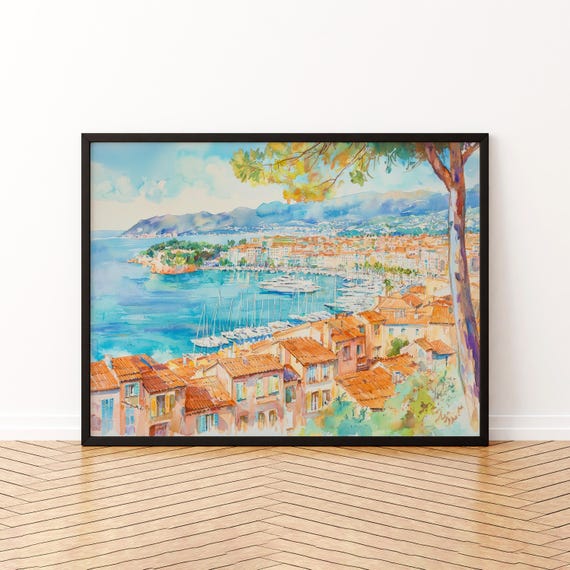 Cannes Watercolor Poster Wall Art Hanging Home Dcor Gift Lovers France