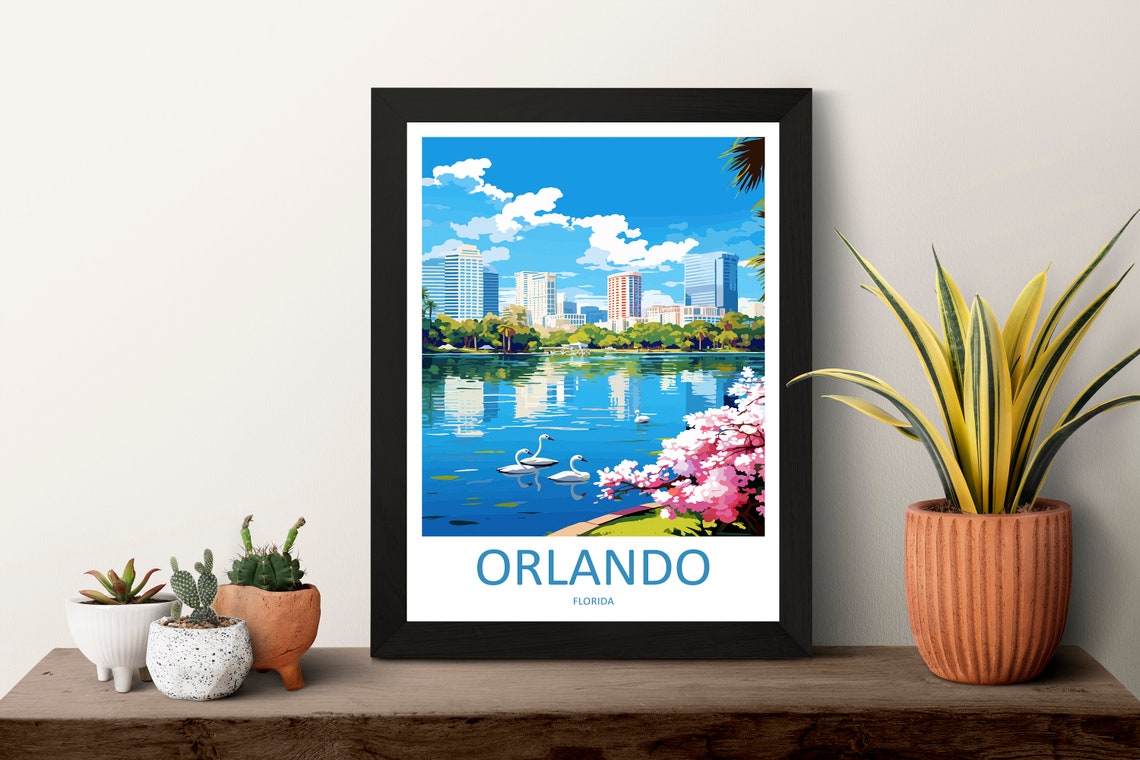 Orlando Florida Lake Eola Skyline Swans Minimalist Travel Poster - Image 3