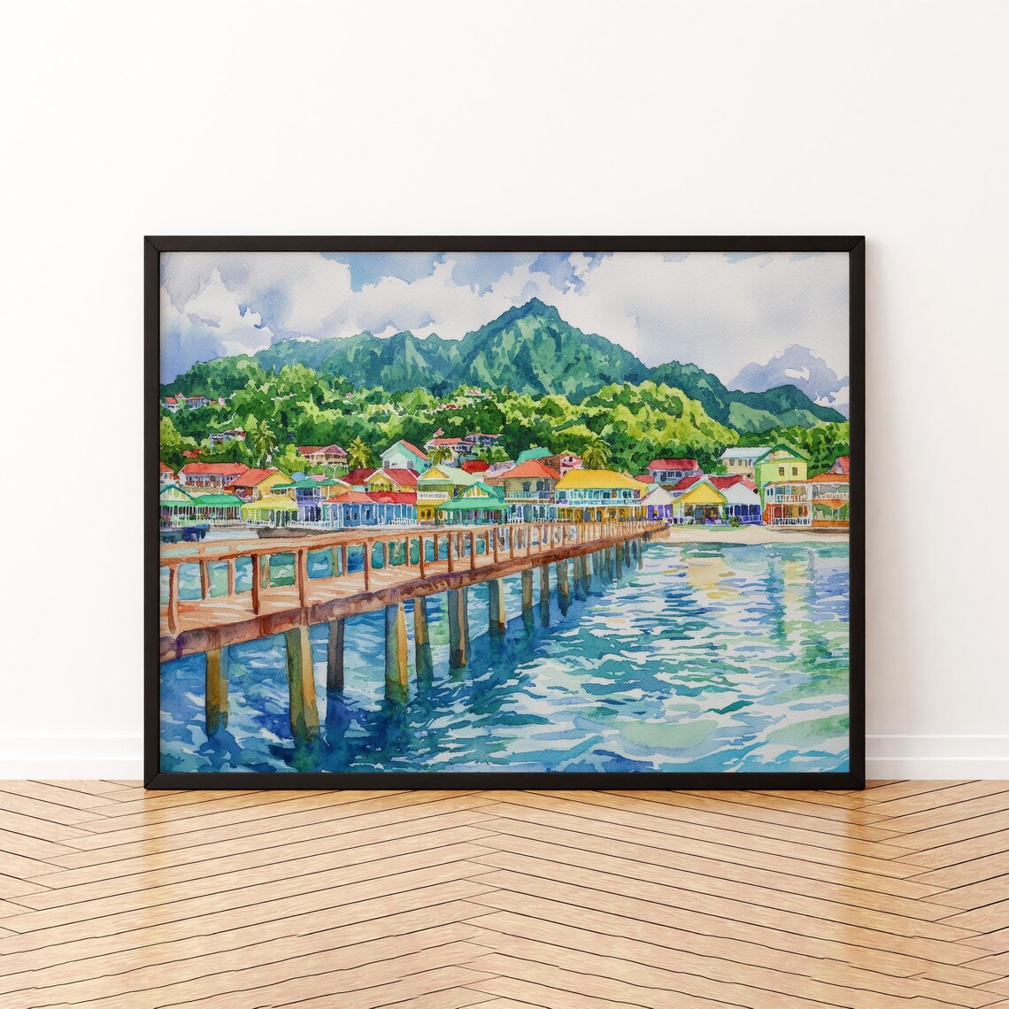 Dominica Watercolor Travel Poster, Island Landscape