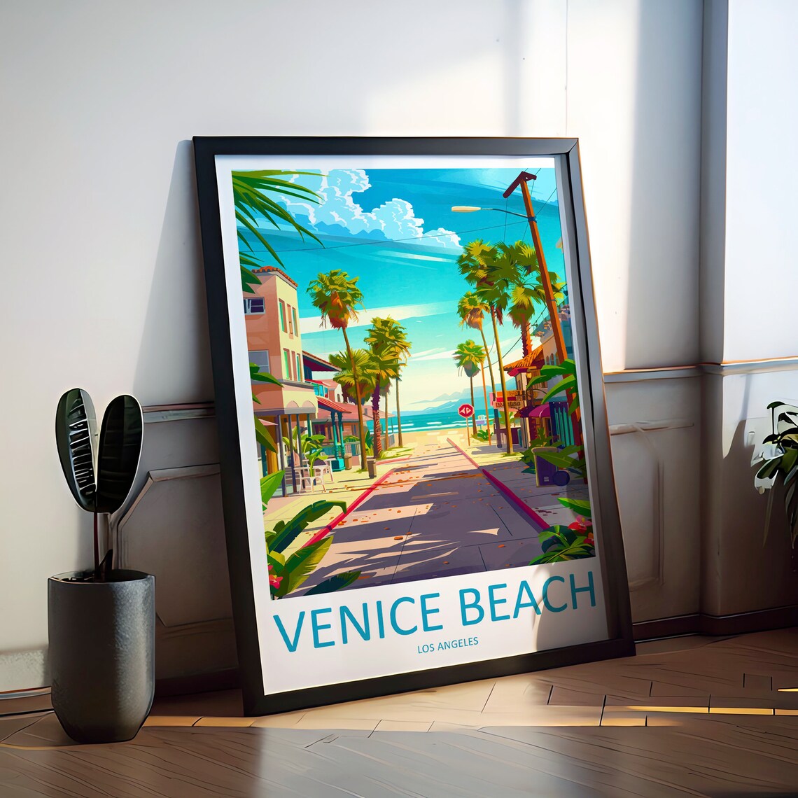 Venice Beach Los Angeles Palm Lined Street Ocean Vintage Travel Poster - Image 2