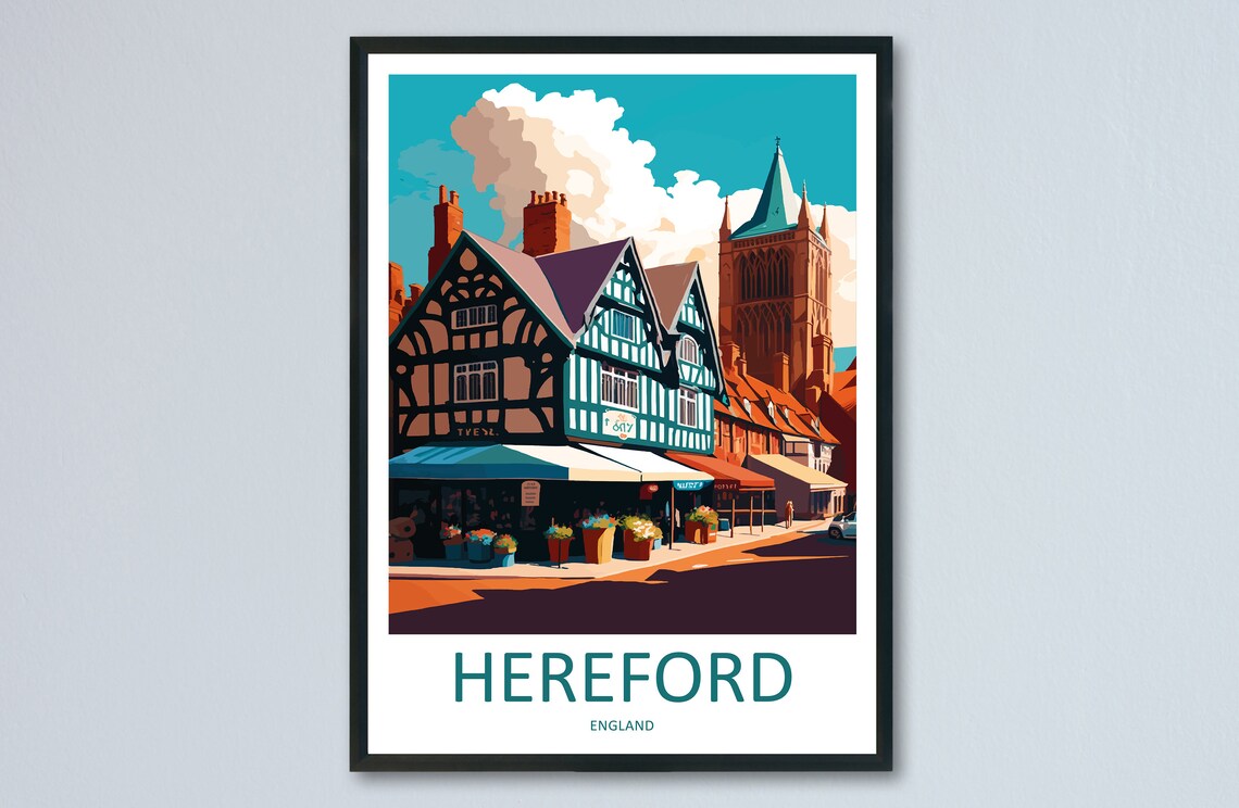 Hereford Travel Poster, England Wall Art Print