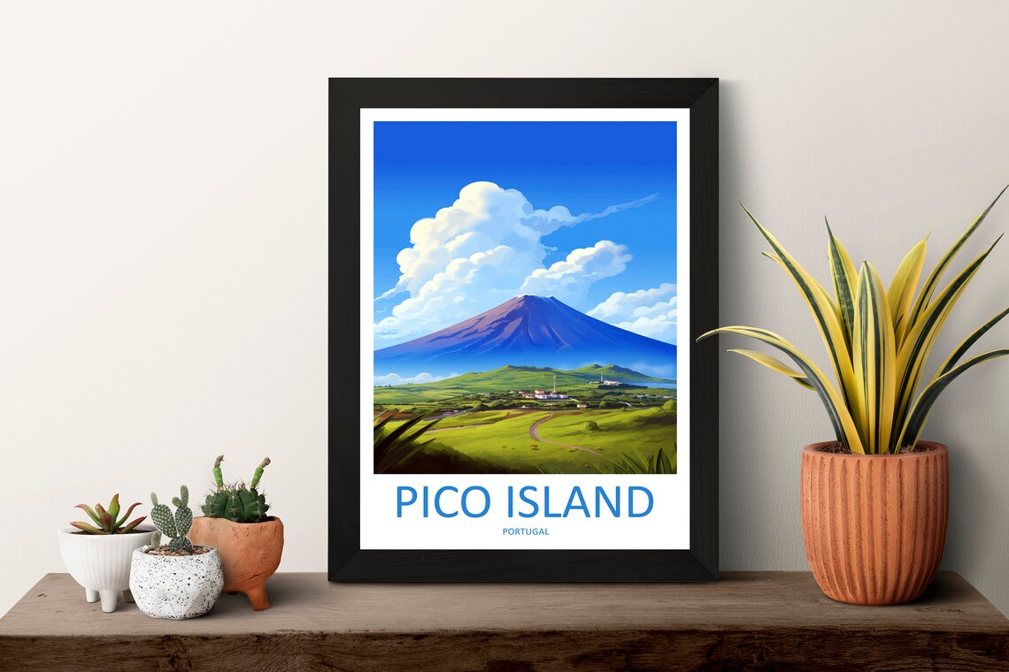 Pico Island Portugal Volcano Vineyard Green Fields Landscape Poster - Image 3