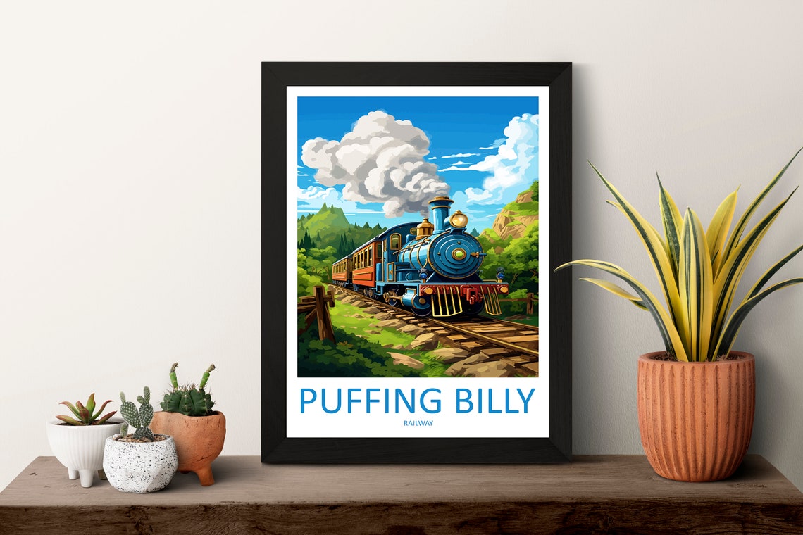 Puffing Billy Railway Vintage Blue Steam Train Travel Poster - Image 3
