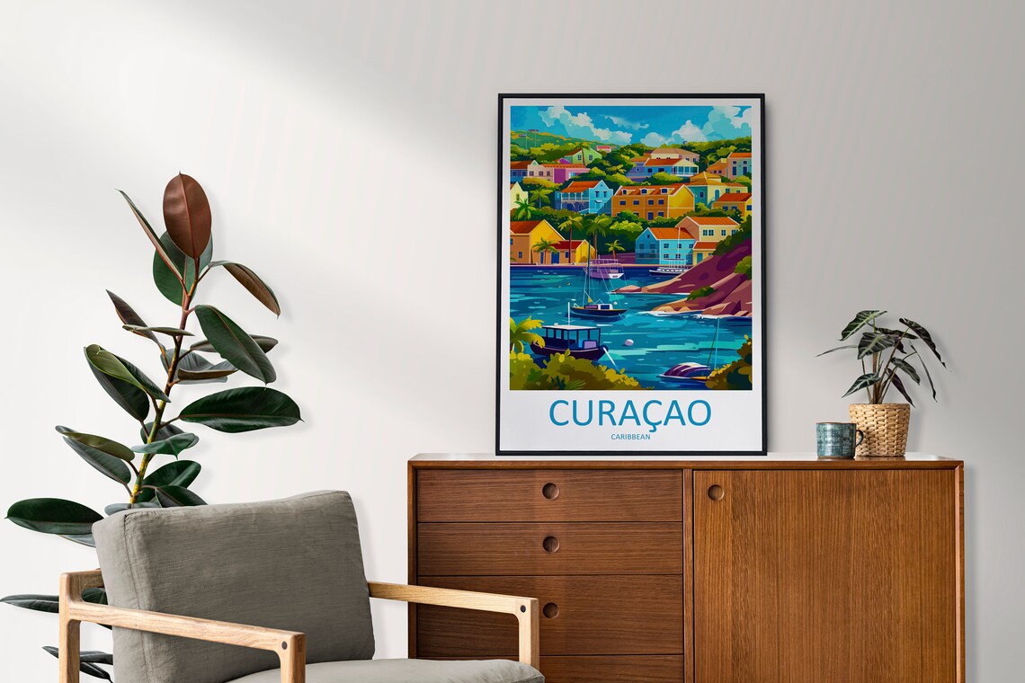 Curacao Dutch Caribbean Colorful Harbor Town Boats Waterfront Poster - Image 2