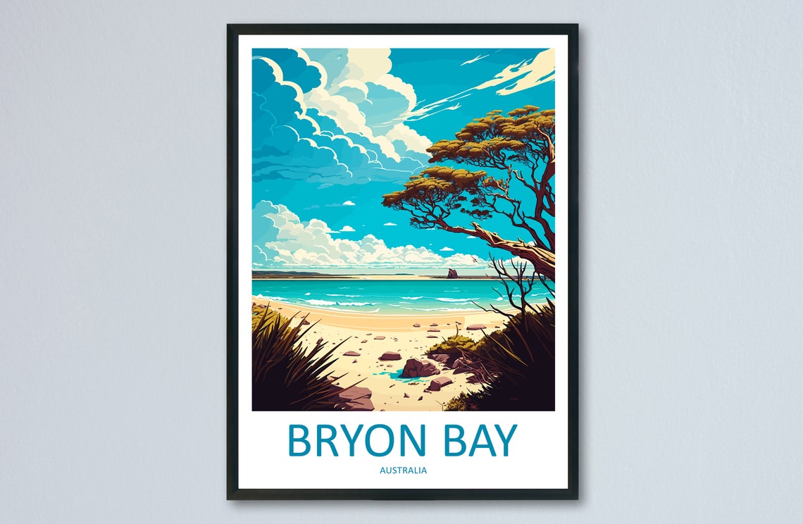 Bryon Bay Australia Coastal Beach Leaning Tree View Travel Poster