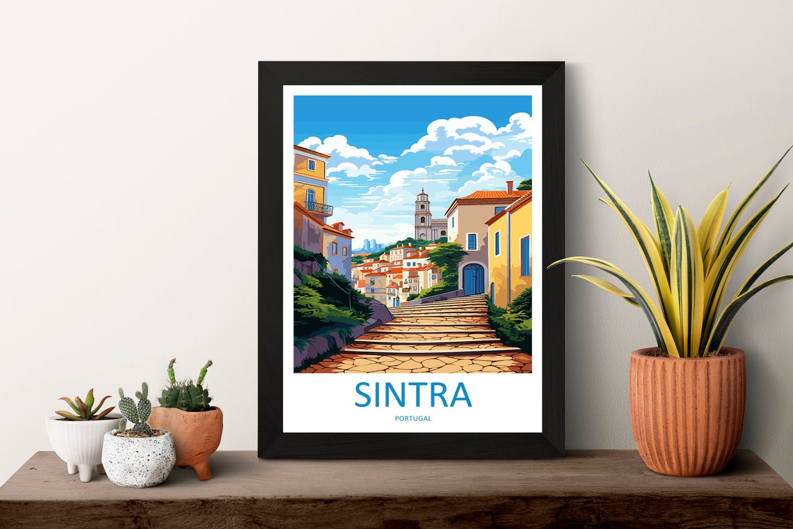 Sintra Portugal Stone Steps Old Town Illustration Travel Poster - Image 3
