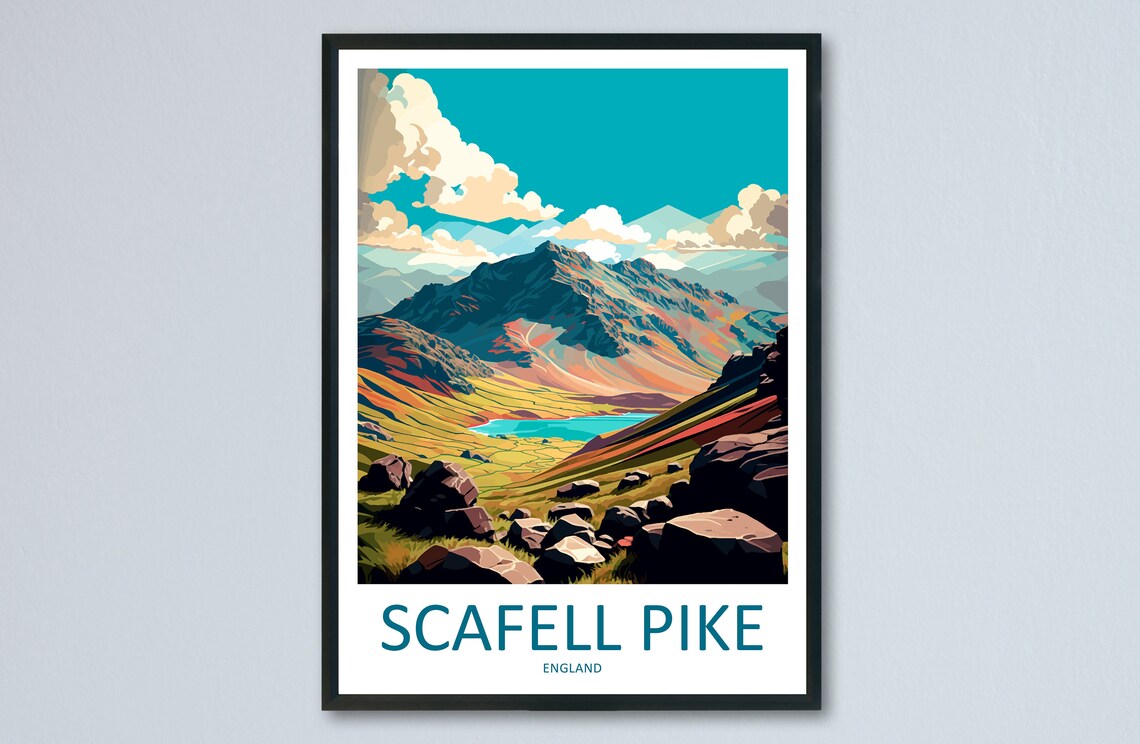 Scafell Pike Travel Poster, England Landscape