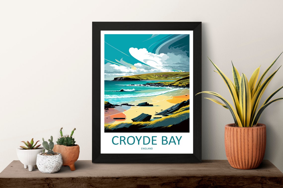 Croyde Bay England Surf Beach Dramatic Rocky Coastline Travel Poster - Image 3
