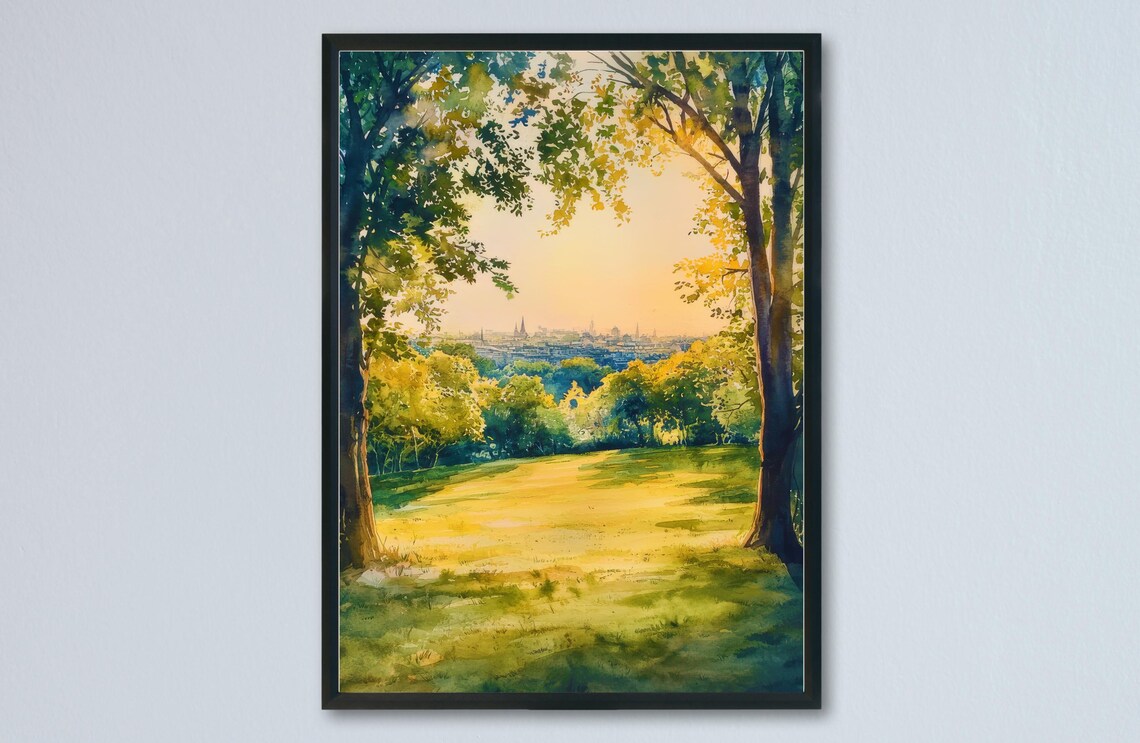 Hampstead Heath Park Sunset View Watercolor London Skyline Poster