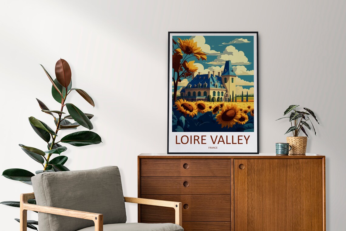 Loire Valley France Chateau Sunflower Field Romantic View Poster - Image 2