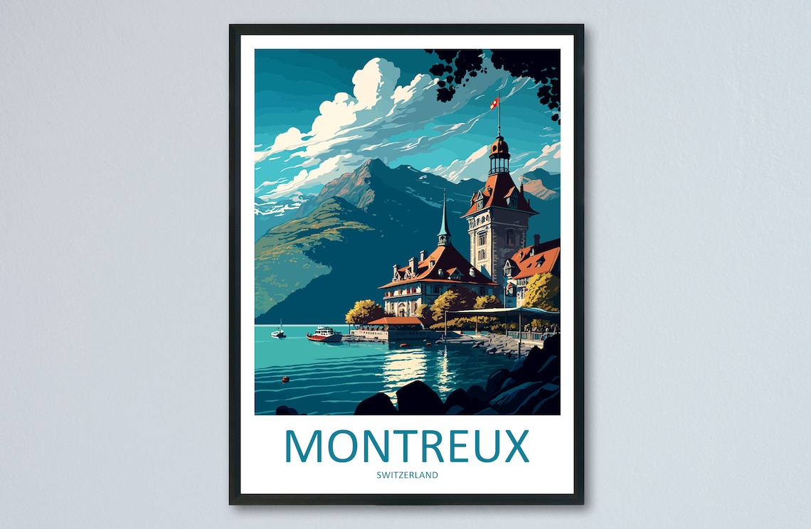 Montreux Travel Poster, Switzerland Wall Decor